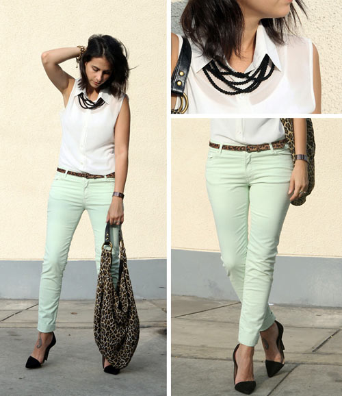 Quần skinny xanh bạc hà và