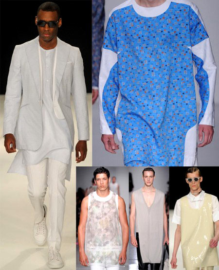 Admittedly not for every chaps wardrobe, but the daring dresser can decide whether to opt for a cool, Asian-inspired cover up, or a directional design paired with shorts. Clockwise from top left: Spencer Hart; Agi & Sam; Xander Zhou; Kay Kwok; Astrid Andersen.